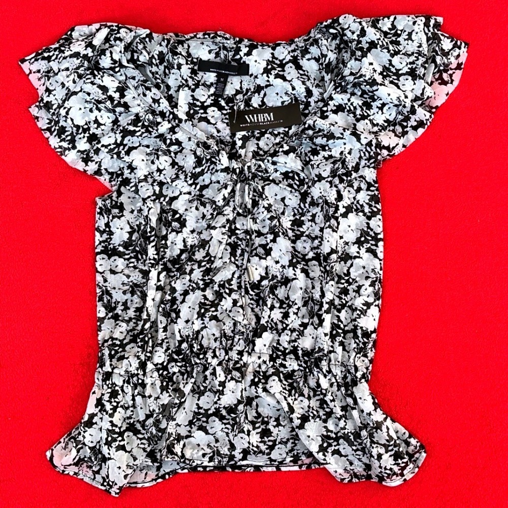 White House Black Market Mesh Peplum Top Womens M MSRP $89 NWT Floral Flutter